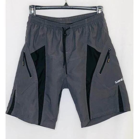 Santic padded nylon biking cycle shorts grey black men's size large - Picture 1 of 4